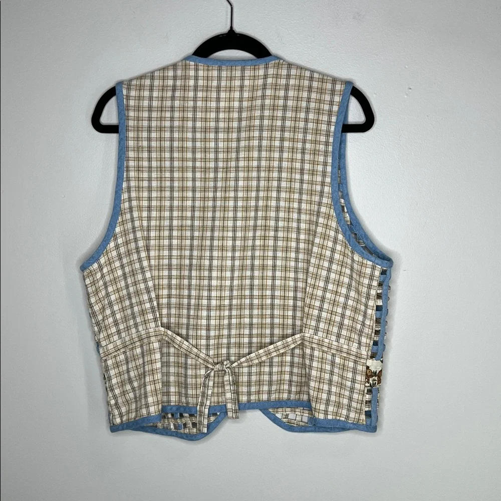 Vintage Casey & Max Patchwork Safari Animals Lattice And Plaid Cotton Linen Vest